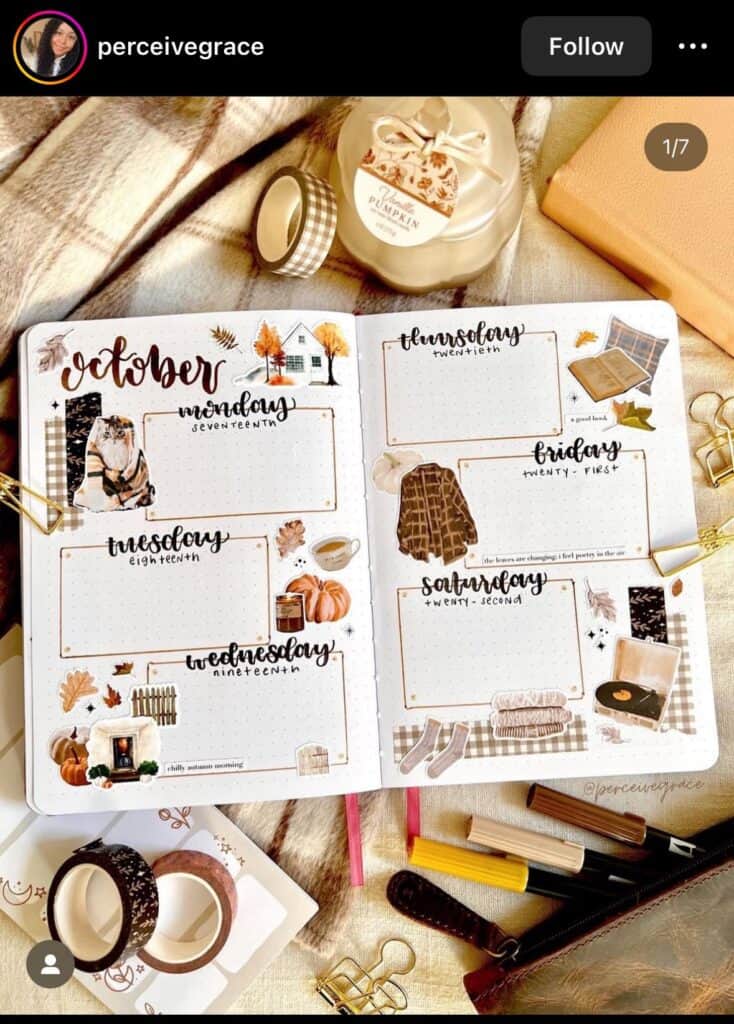 seasonal bullet journal weekly spreads