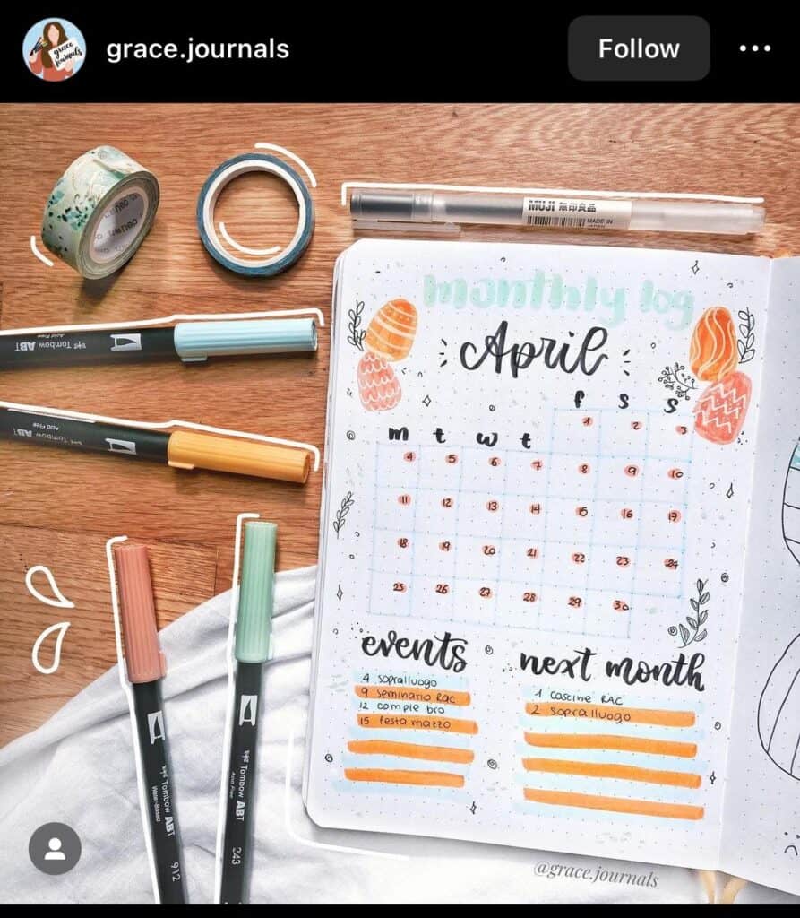 april bullet journal monthly spread