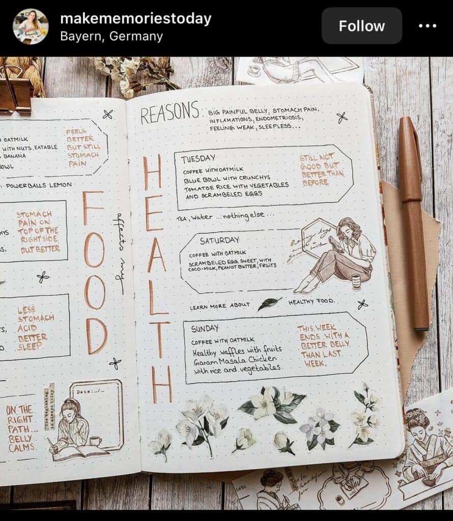 bullet journal food and health diary