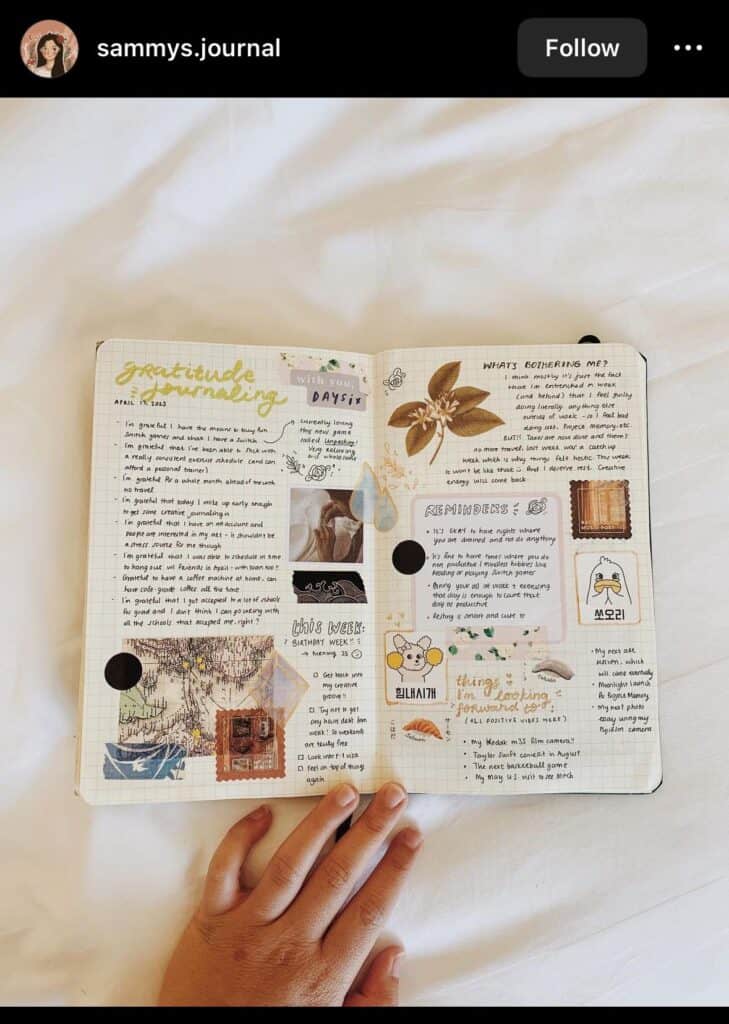 bullet journal gratitude log with rustic design