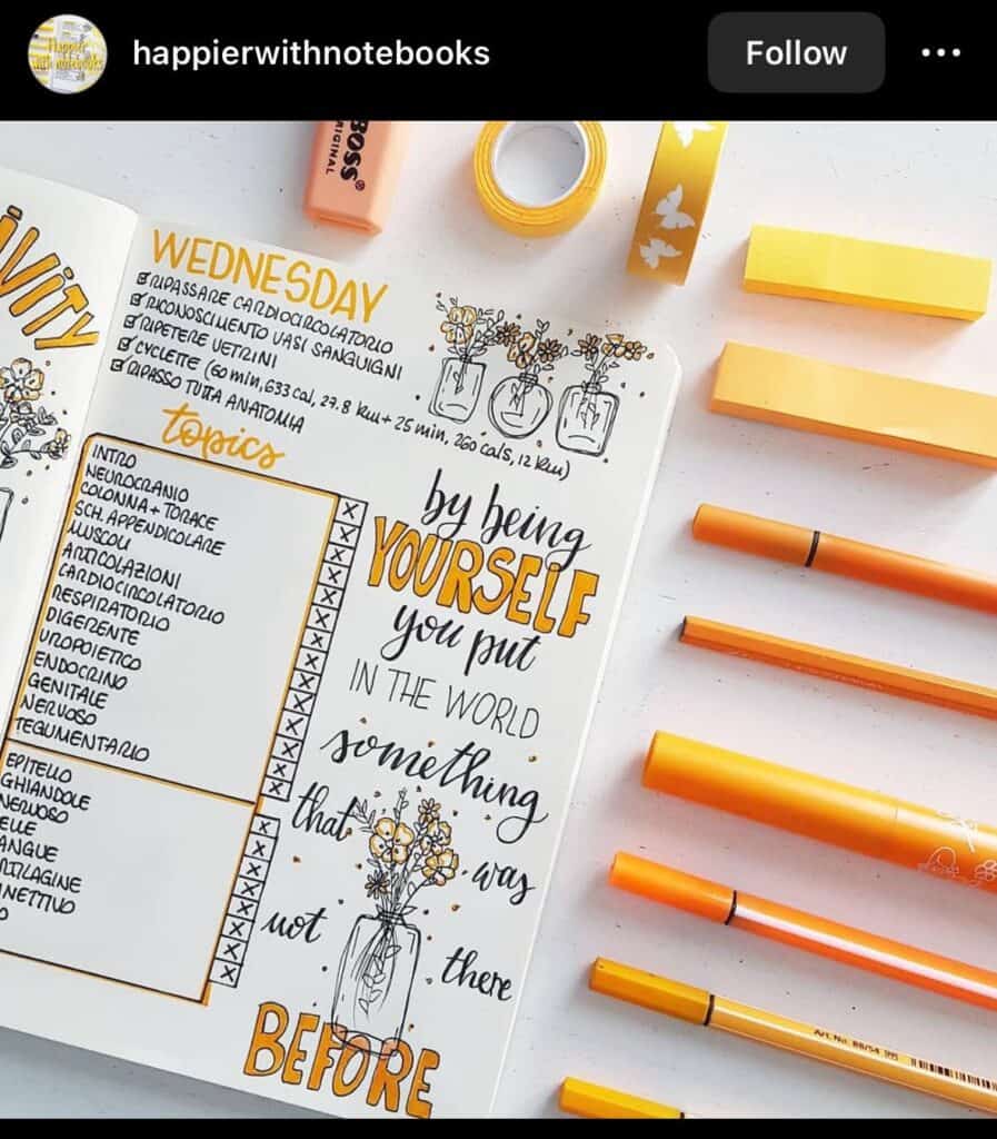 bullet journal page with inspiring quotations