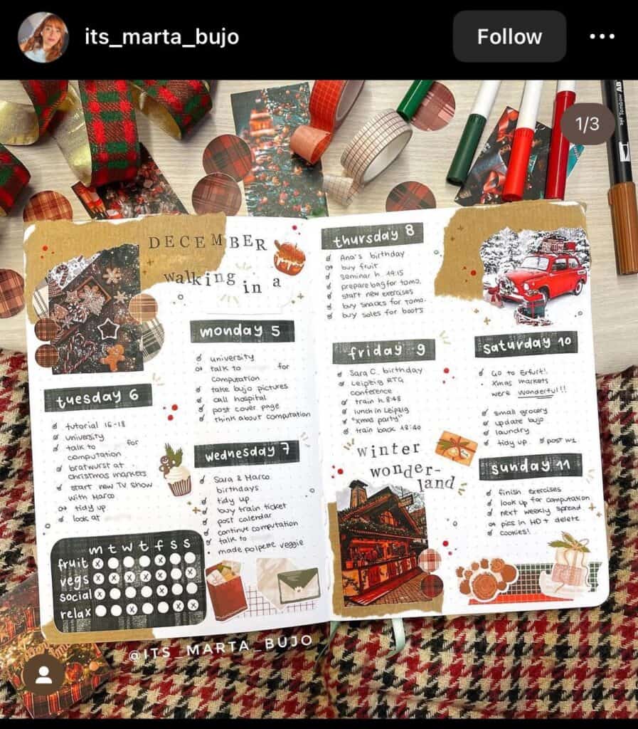 december bullet journal monthly spread