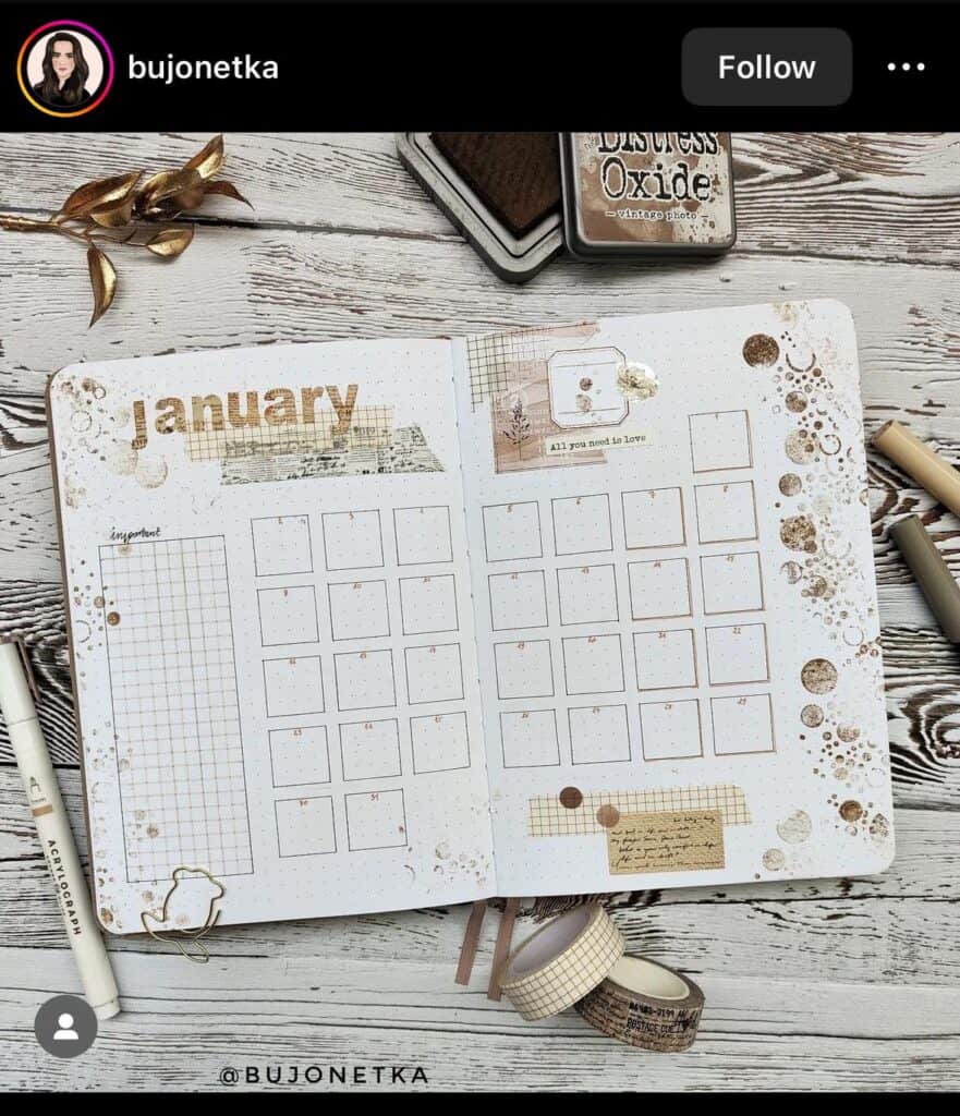 january bullet journal monthly spread