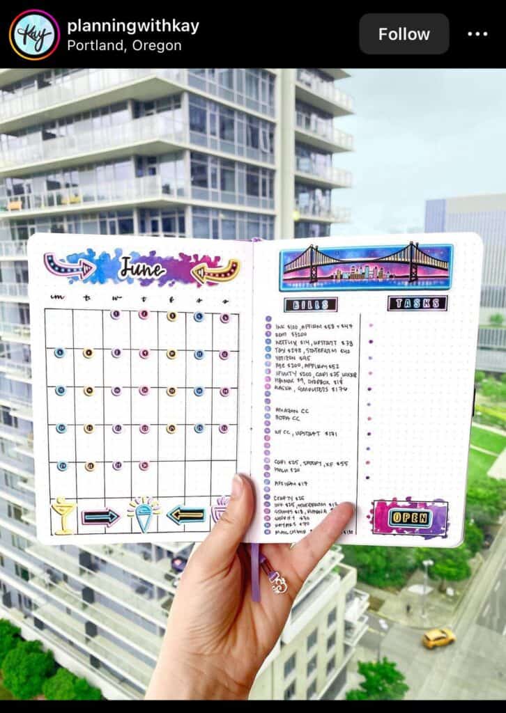 june bullet journal monthly spred.