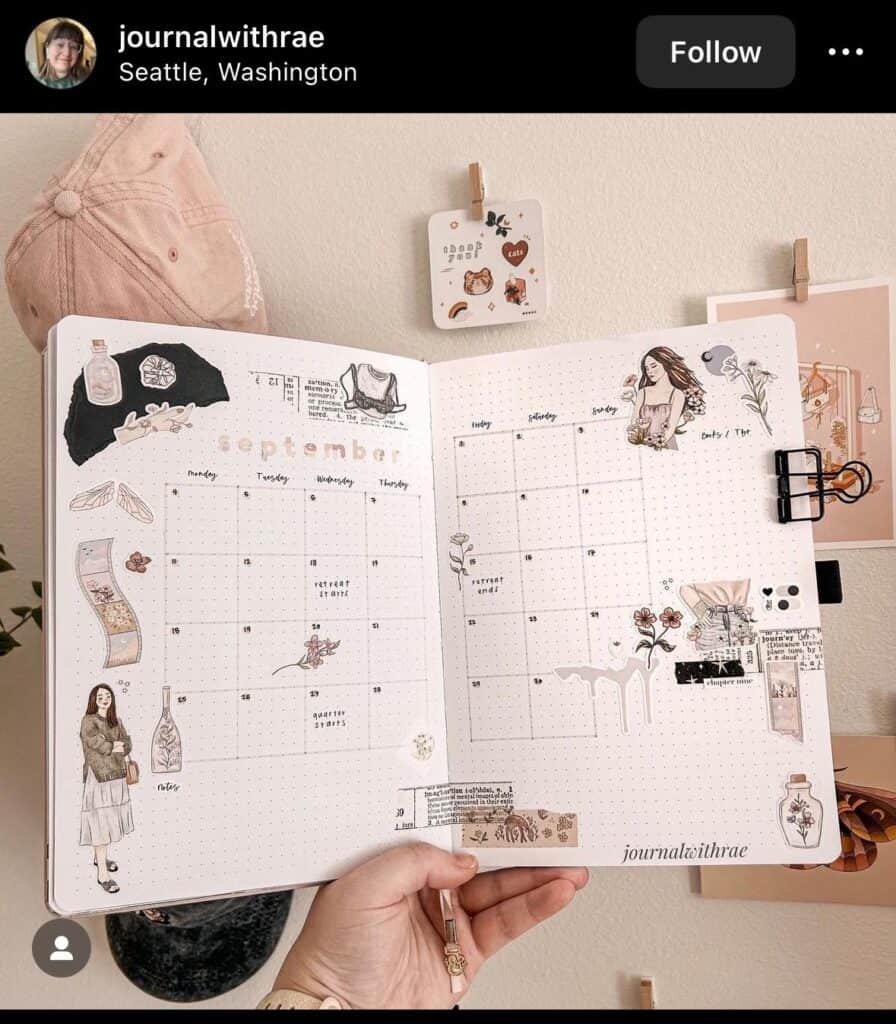 september bullet journal monthly spread