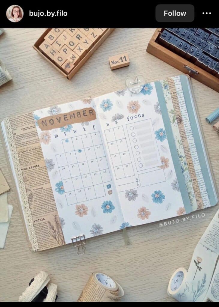 washi tape november bullet journal spread