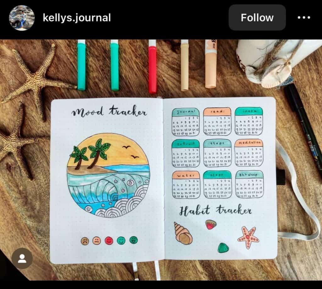 beach themed bullet journal tracker