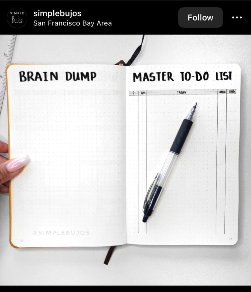 brain dump and to do list bullet journal page