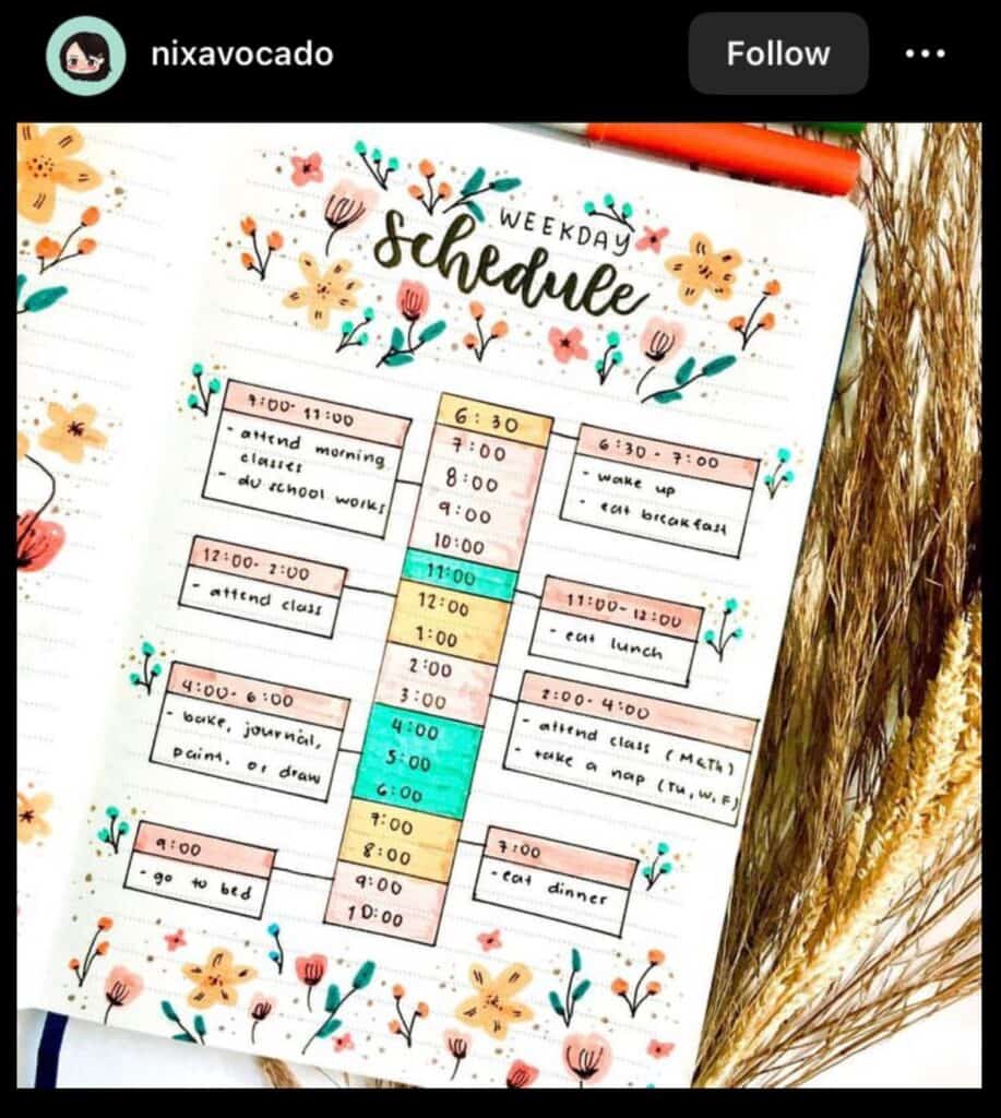 bullet journal daily schedule