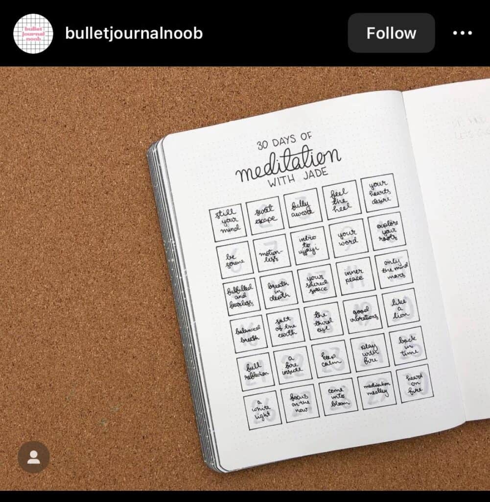 bullet journal minimalist meditation spread