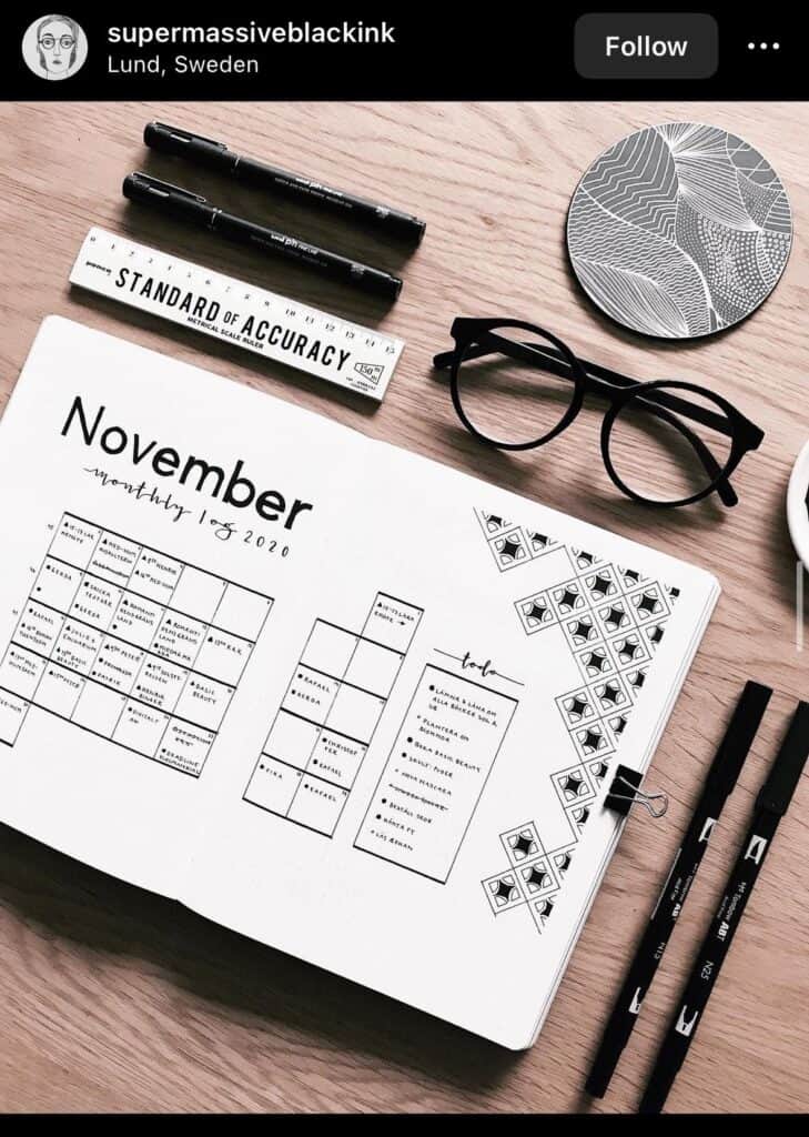 bullet journal minimalist november spread