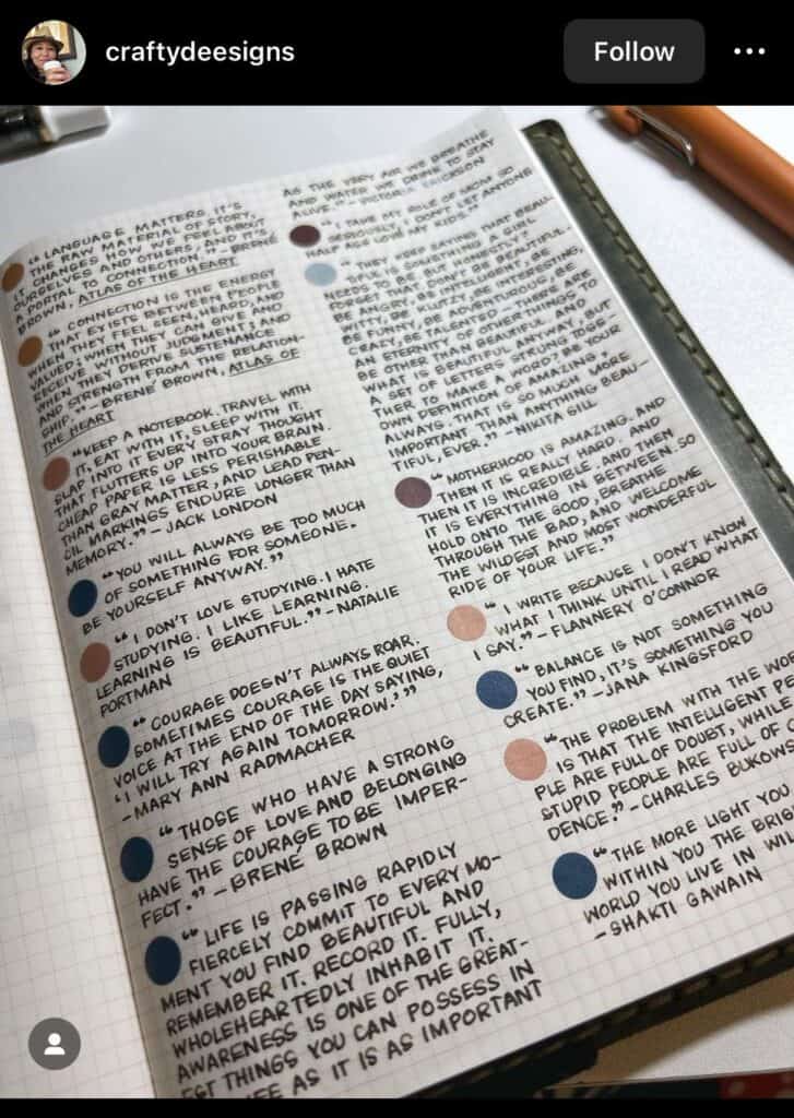 bullet journal minimalist spread with inspiring quotations