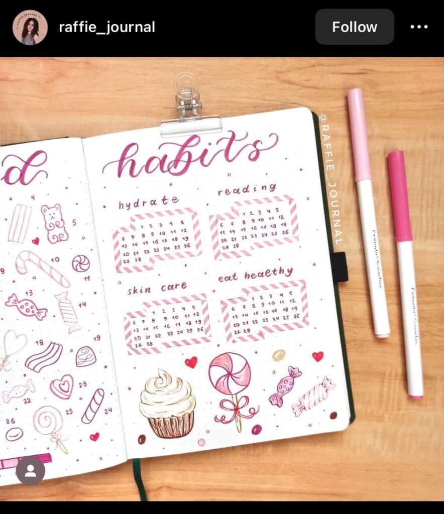 dessert themed bullet journal habit tracker