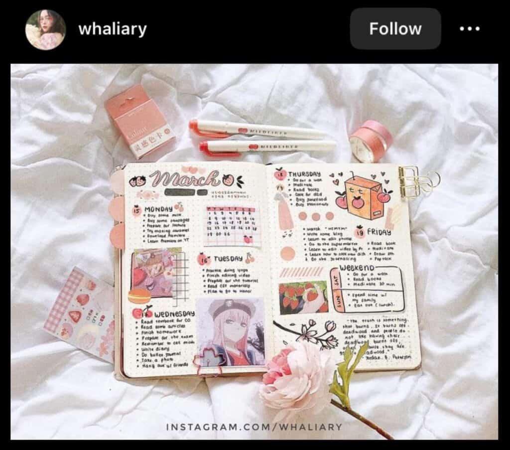 march pink bullet journal page