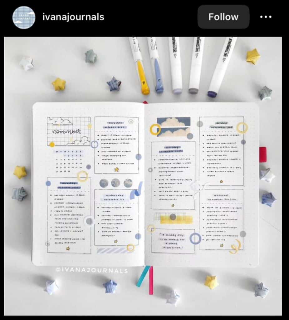 minimalist bullet journal weekly spread