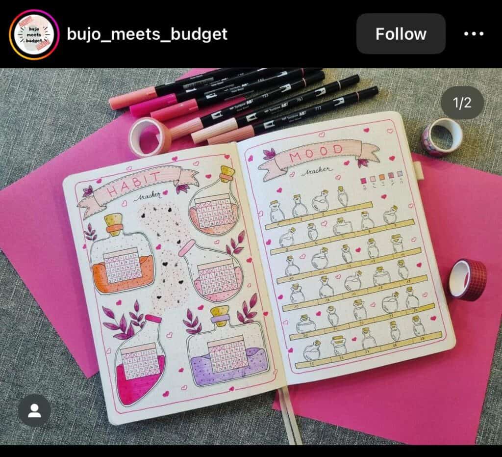 pink bullet journal habit tracker