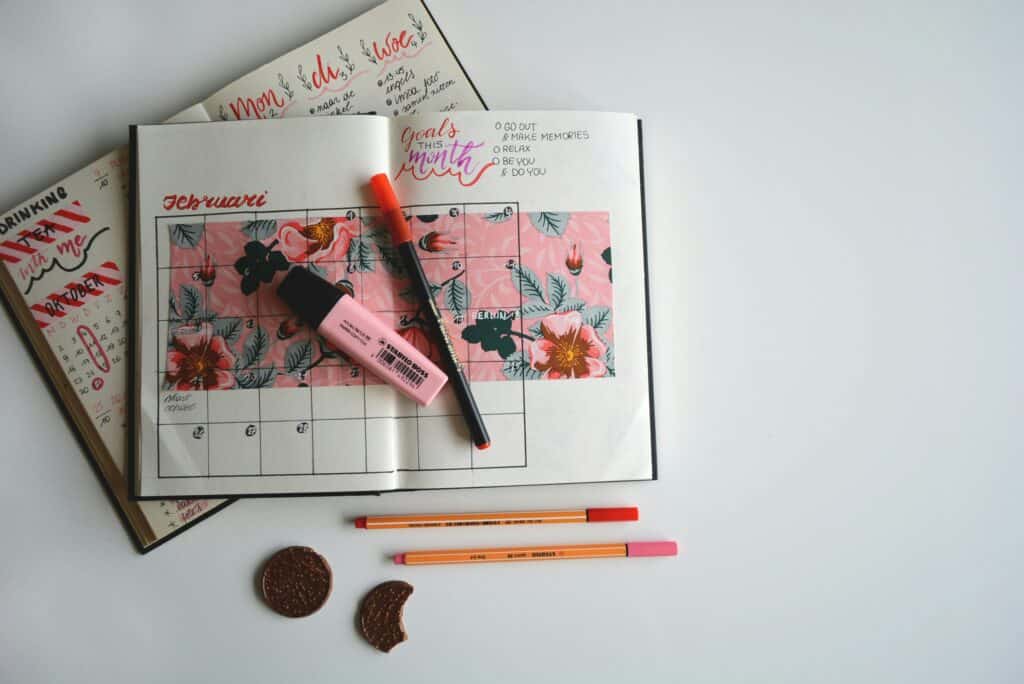 pink bullet journal spreads