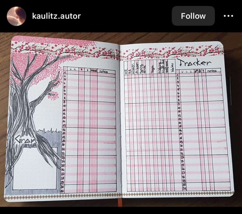 pink bullet journal tracker