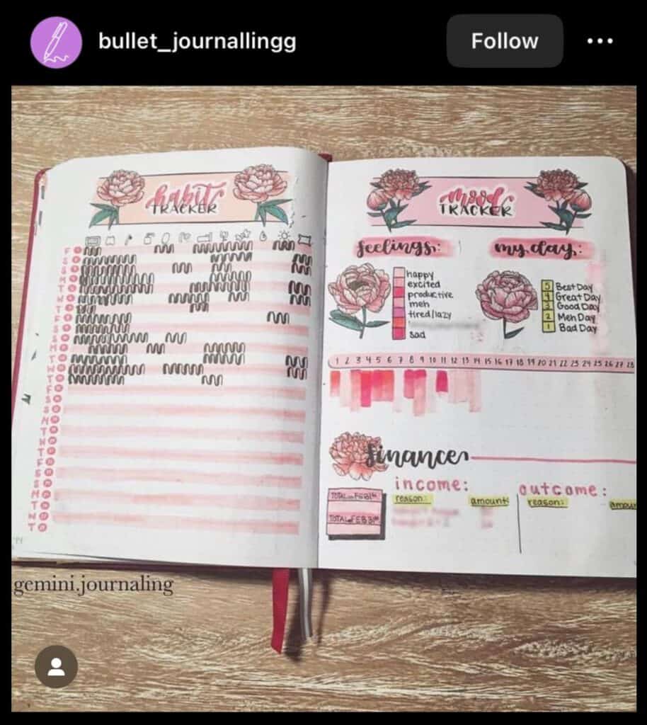 pink habit tracker and mood tracker