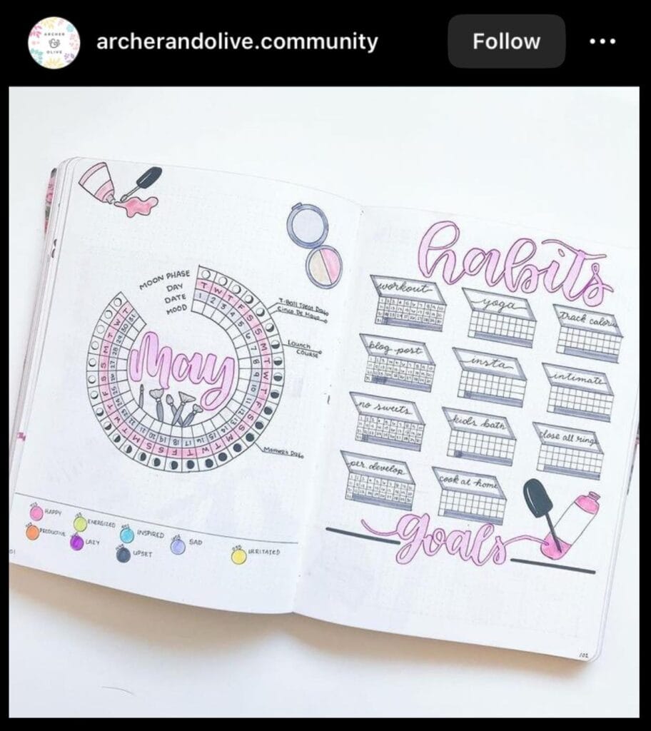 pink may bullet journal habit tracker