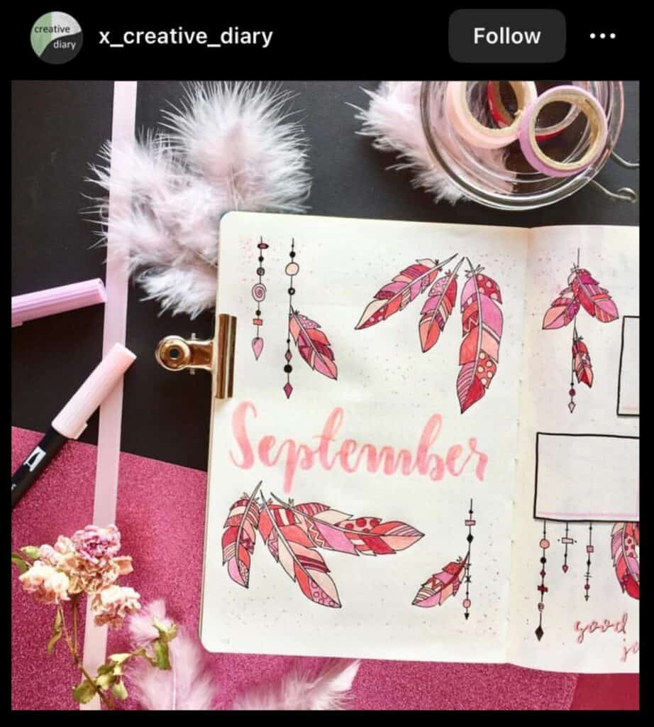 pink september bullet journal page