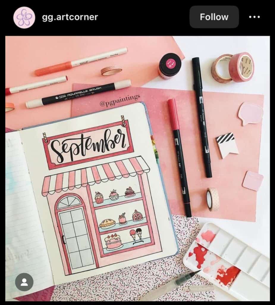 pink september bullet journal spread