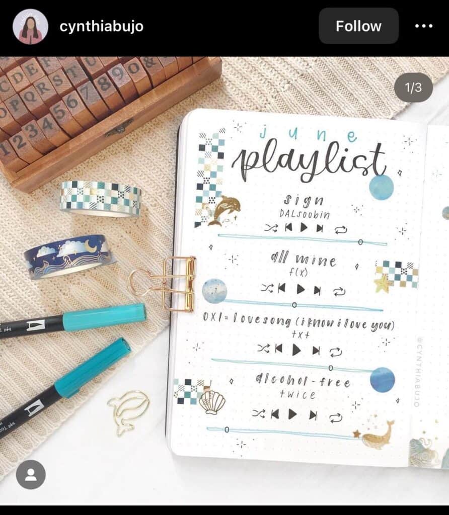 playlist bullet journal spread