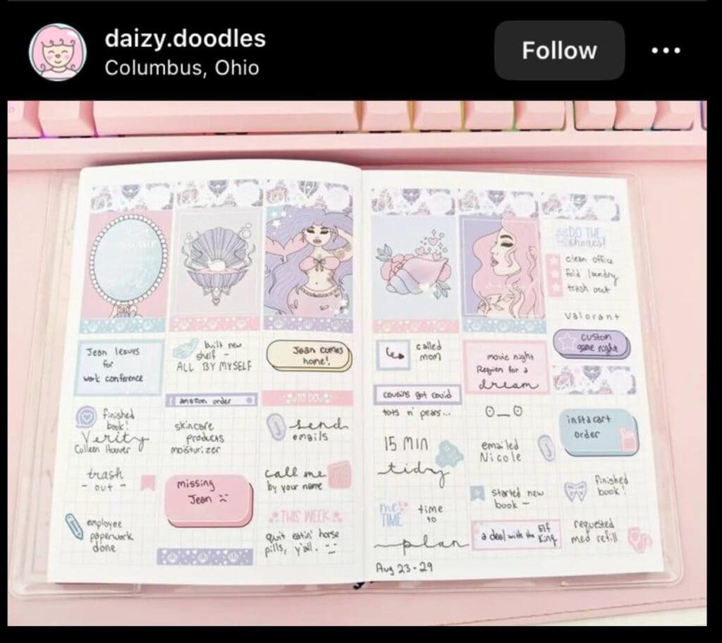 simple pink bullet journal page