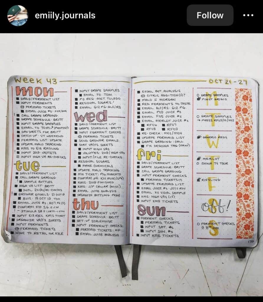 simple weekly bullet journal spread
