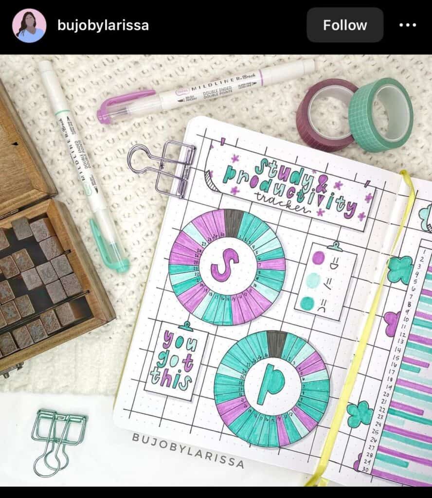 study and productivity bullet journal tracker