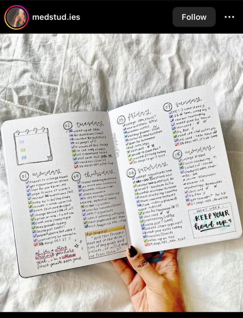 weekly bullet journal minimalist spread with lots of notes