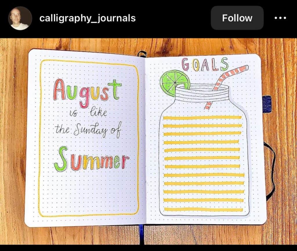 august bullet journal goal spread