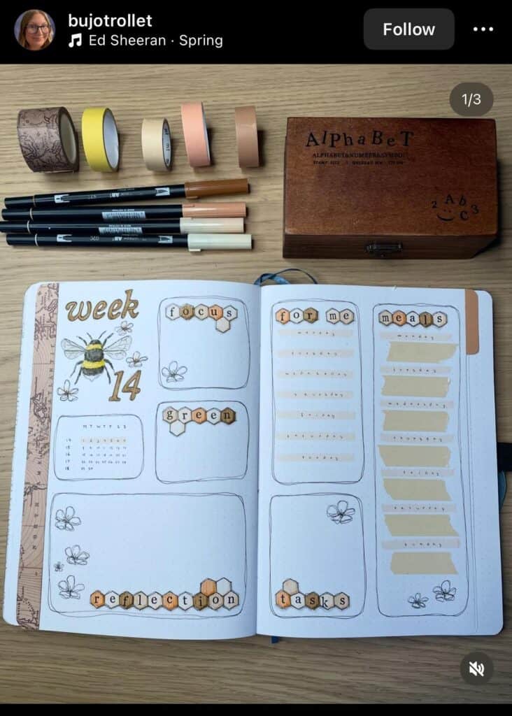 bee-themed bullet journal tracker