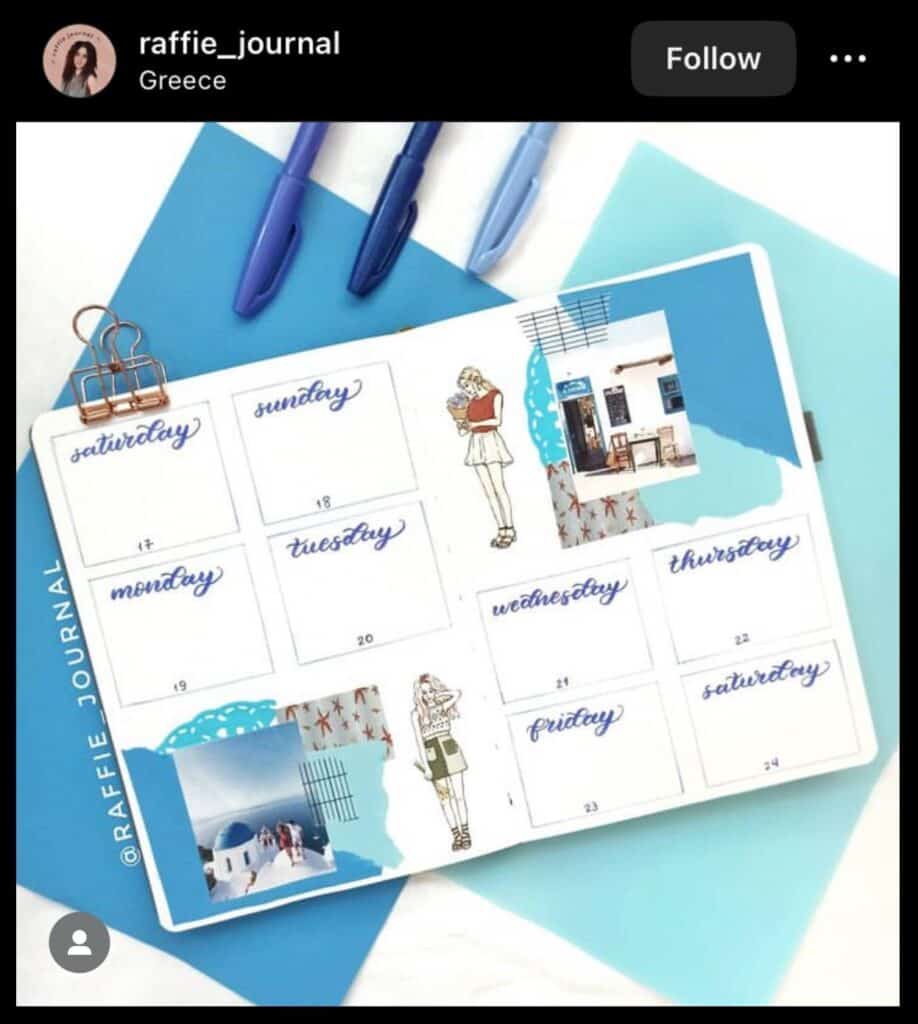 blue bujo bullet journal page