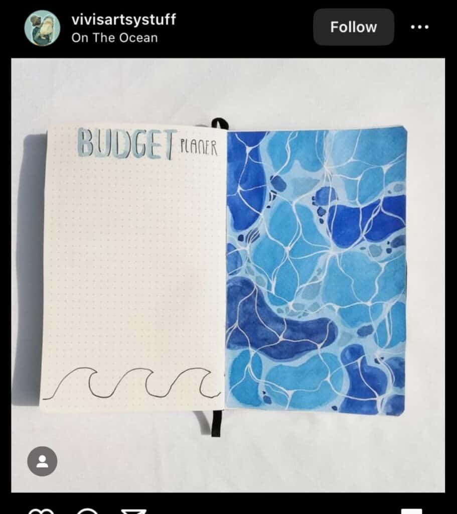 blue bullet journal budget spread