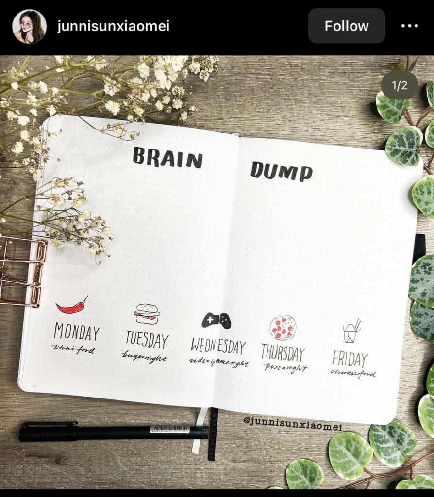 brain dump bullet journal spread