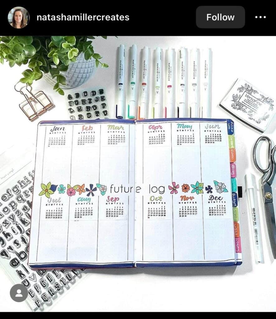bullet journal calendar spread