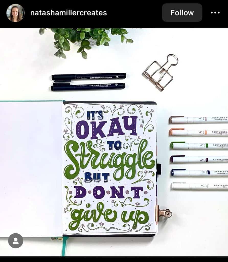 bullet journal cover page with an inspiring quotation