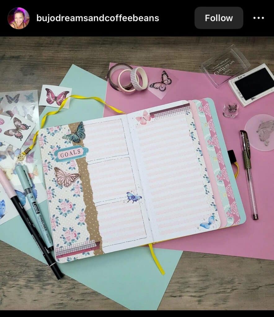 bullet journal goal spread with washi tapes