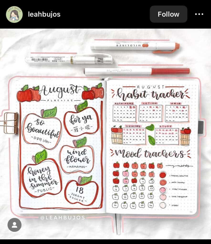 bullet journal habit and mood tracker