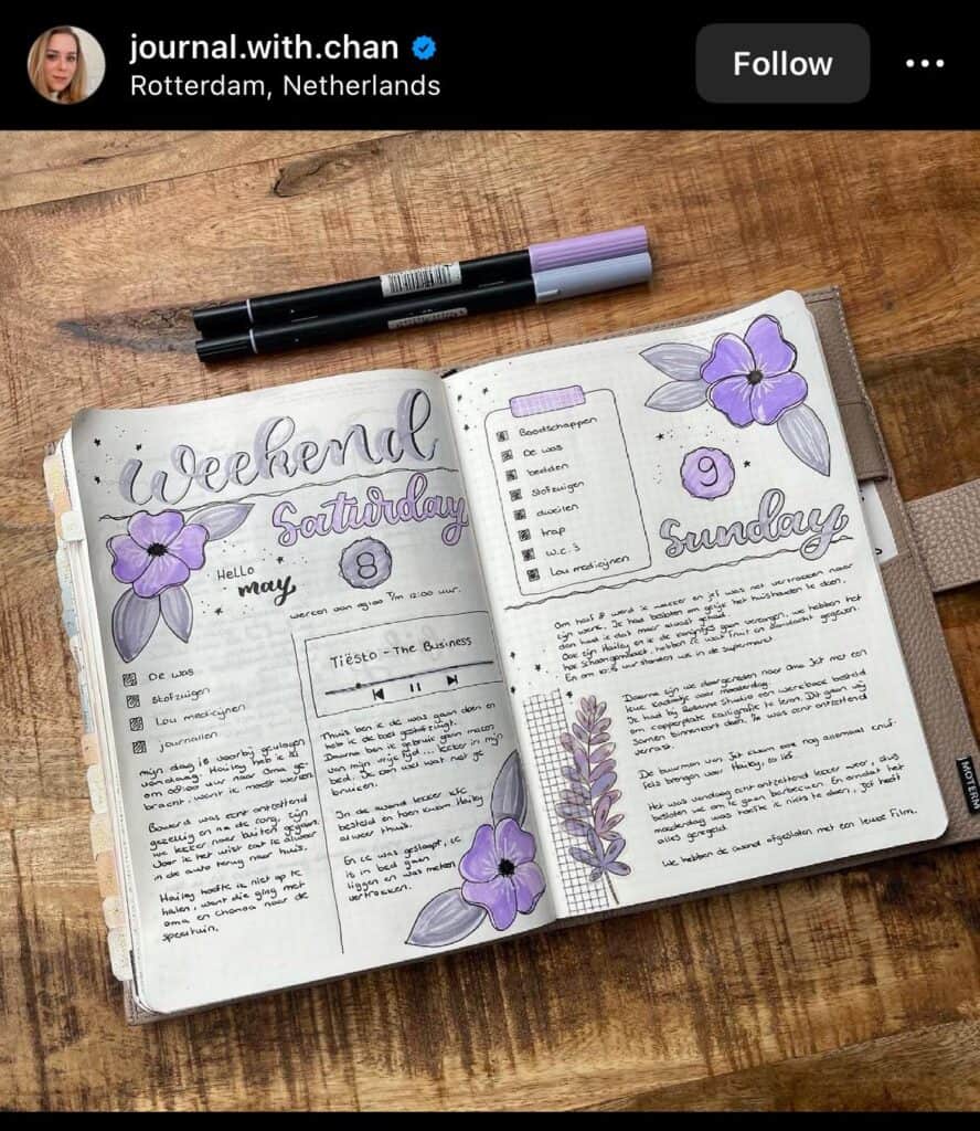 bullet journal page with weekend thoughts