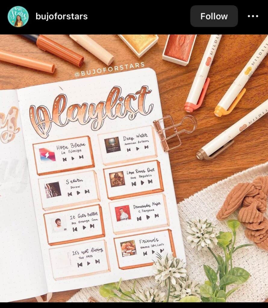 bullet journal playlist spread