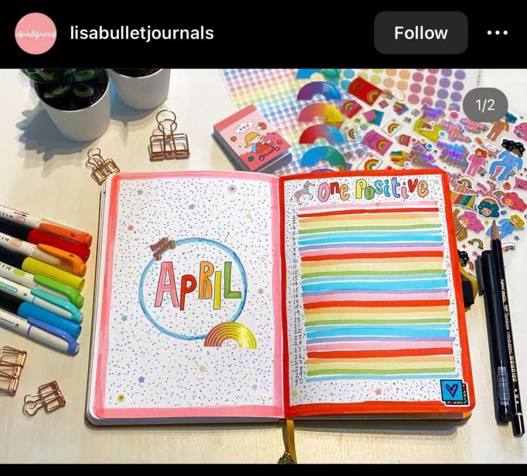 bullet journal  rainbow monthly cover 