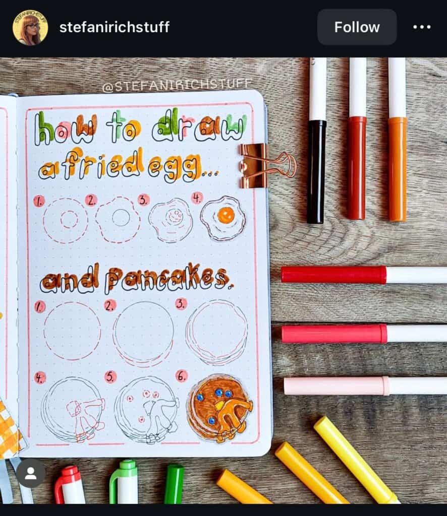bullet journal spread on how to draw