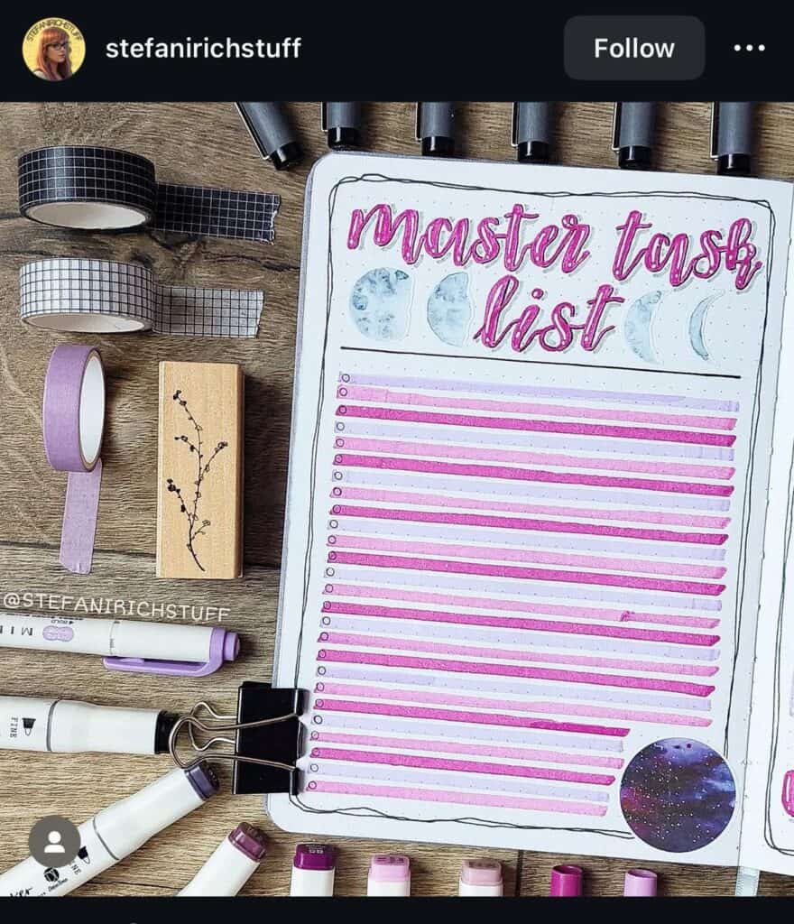 bullet journal task list