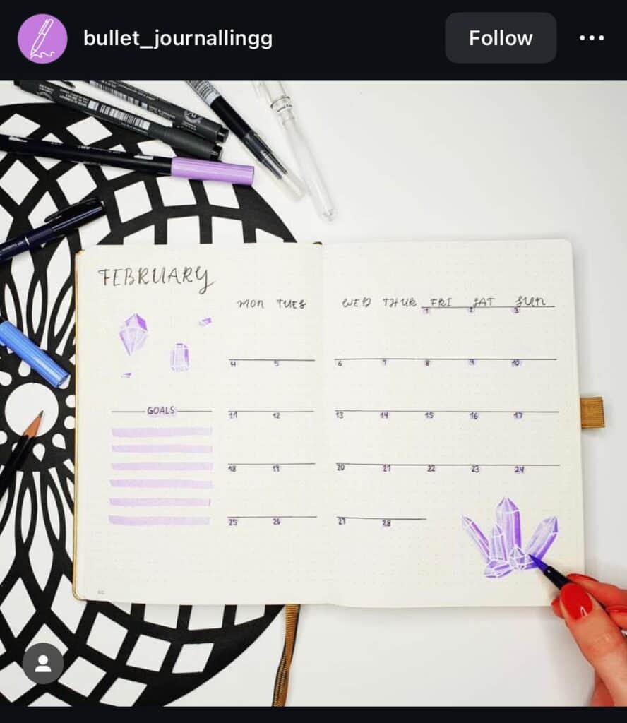 minimalist purple bujo spread