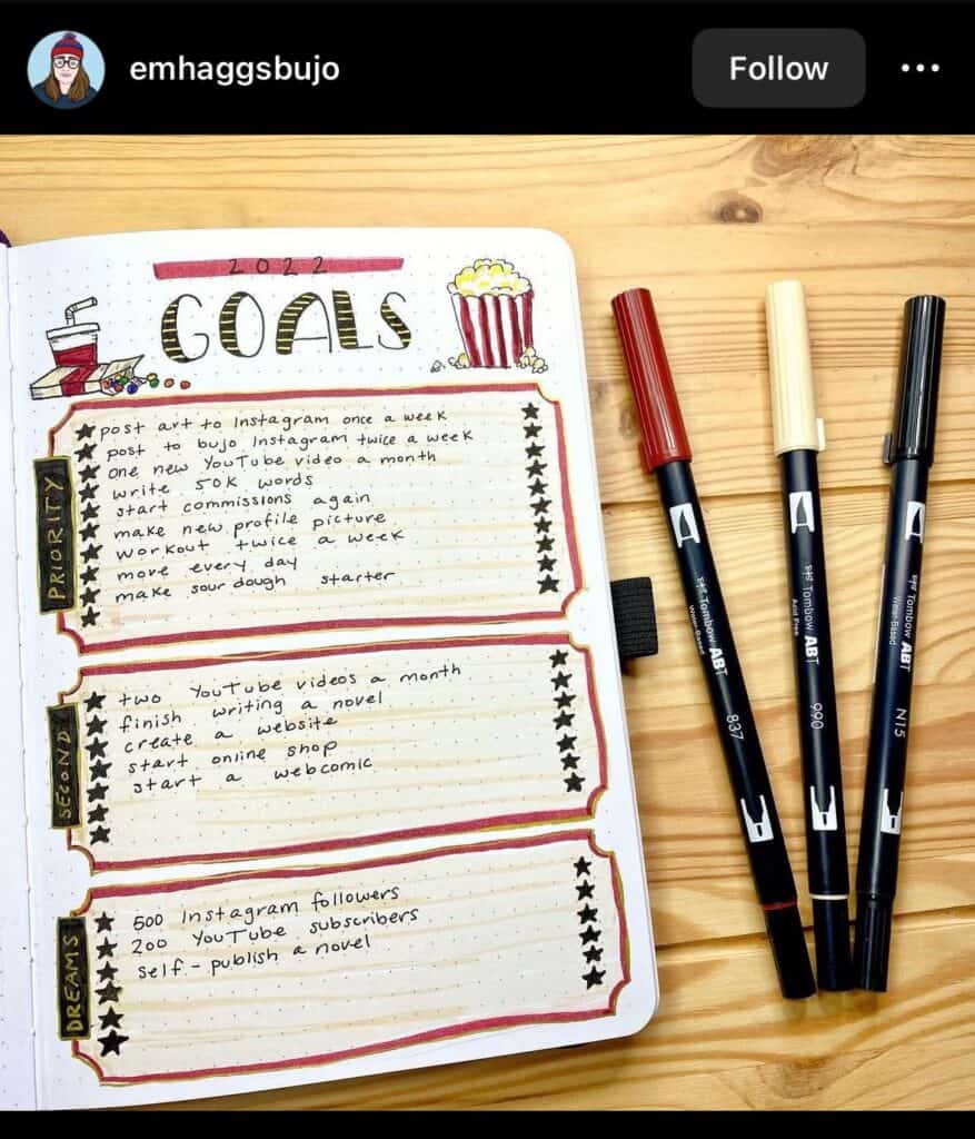 movie-theatre inspired bullet journal goal tracker
