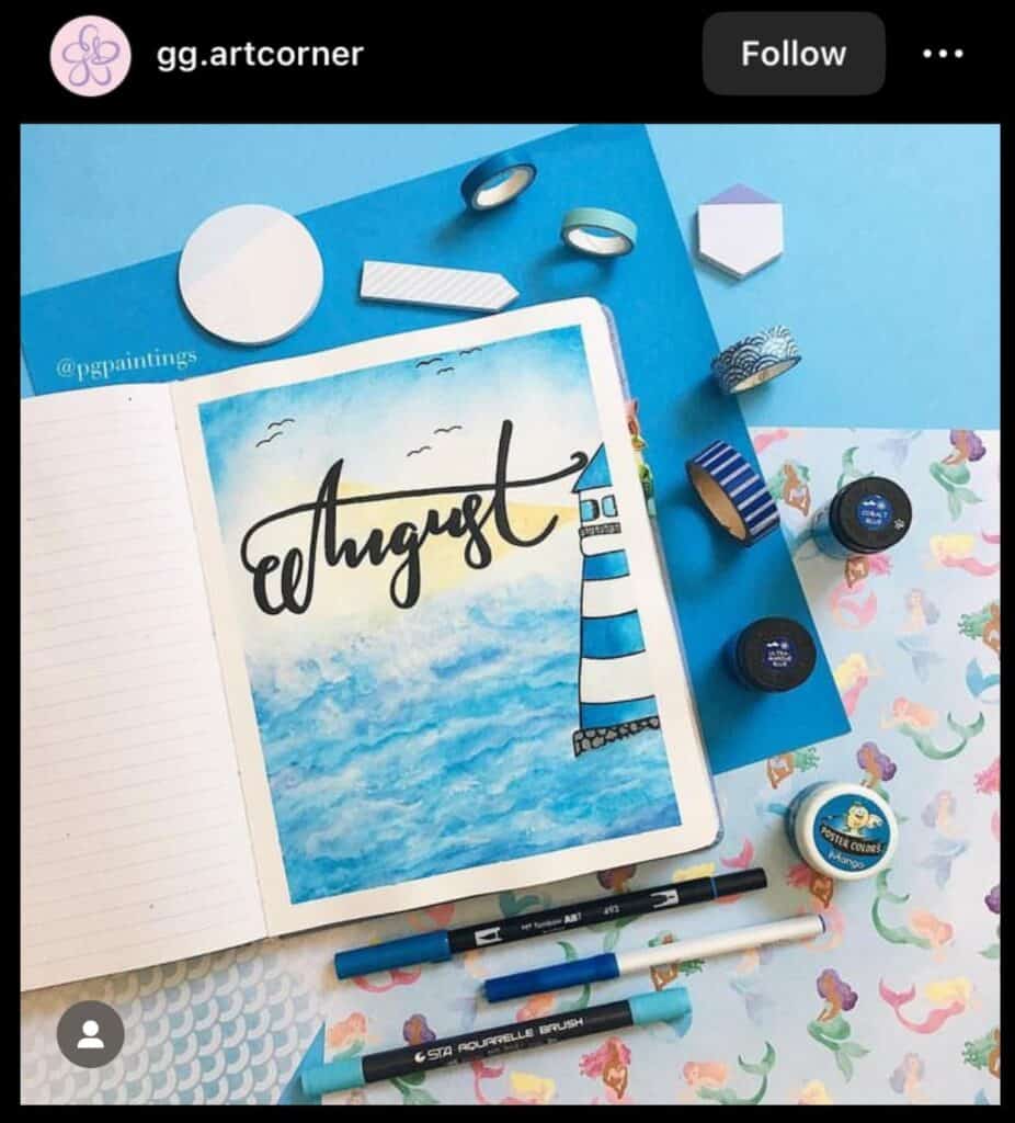 ocean-inspired blue bullet journal spread