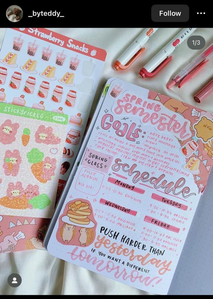 pink bullet journal goal tracker