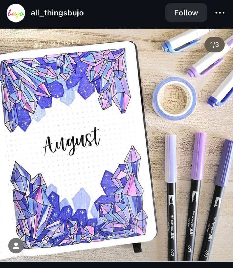 purple august bullet journal spread